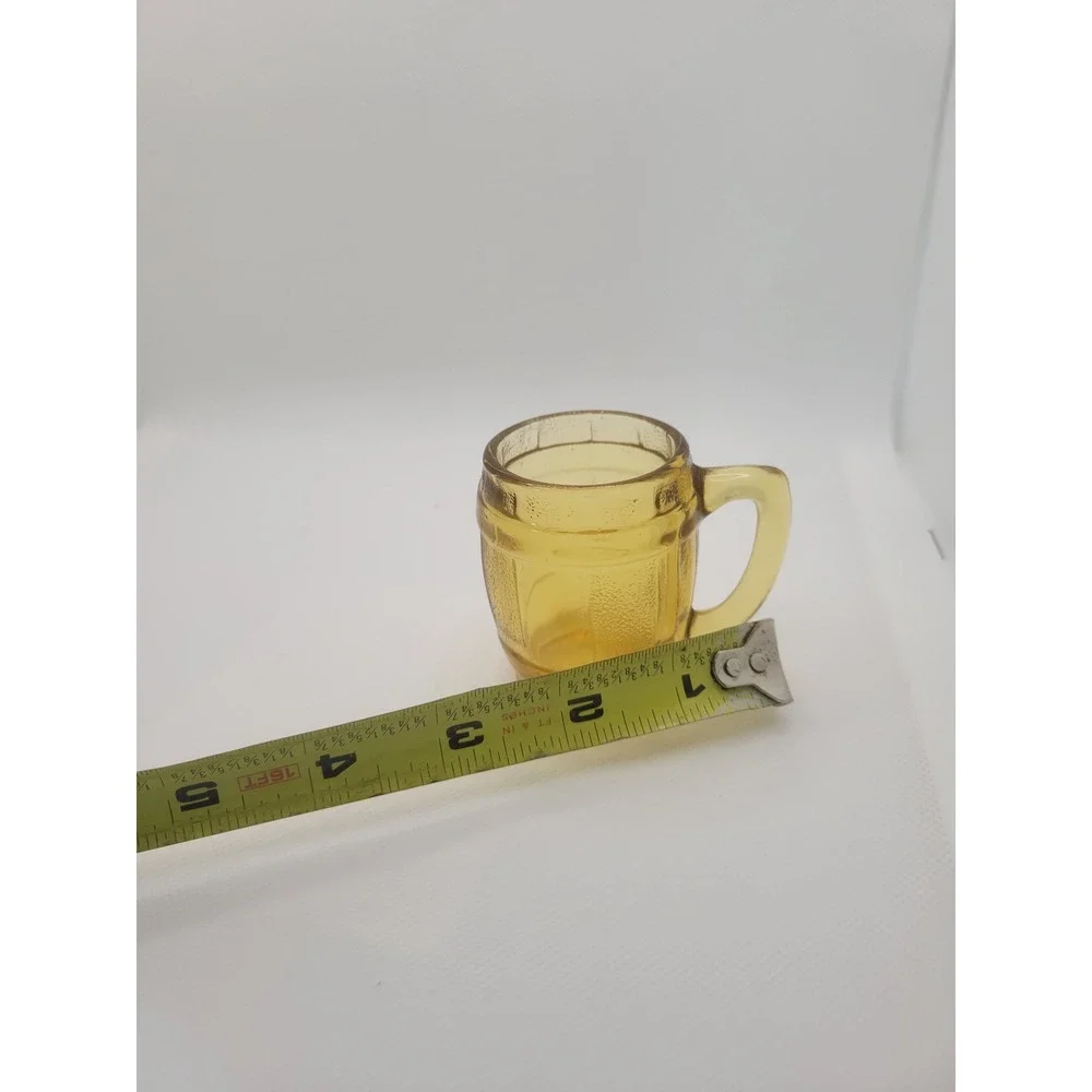 Vintage Amber Glass Barrel Shot Glass Mini Mug Tavern Style Barware 2.25 Inch